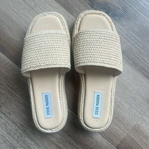 Steve Madden Cream Woven Slide Sandals